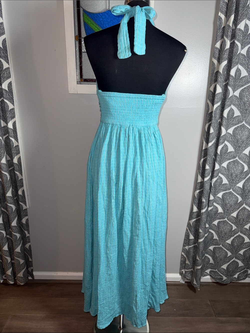 Mara Hoffman Swim Halter Maxi Dress Aqua Turquoise Textured Gauze Small - Picture 4 of 11